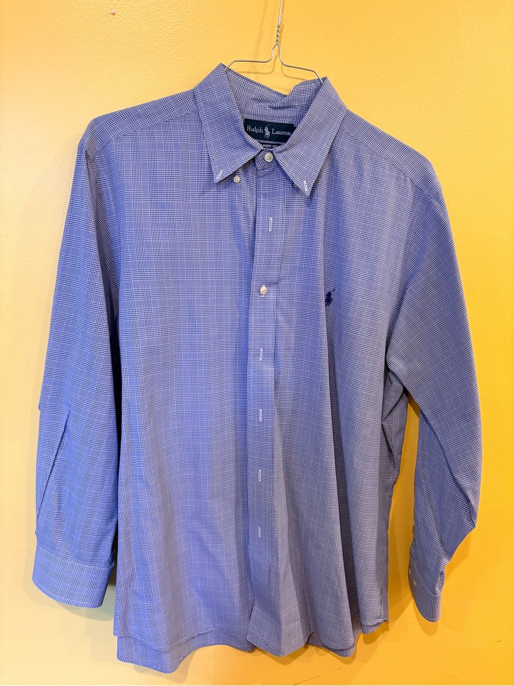 Ralph Lauren Blue Micro-Check Button-Up Dress Shirt